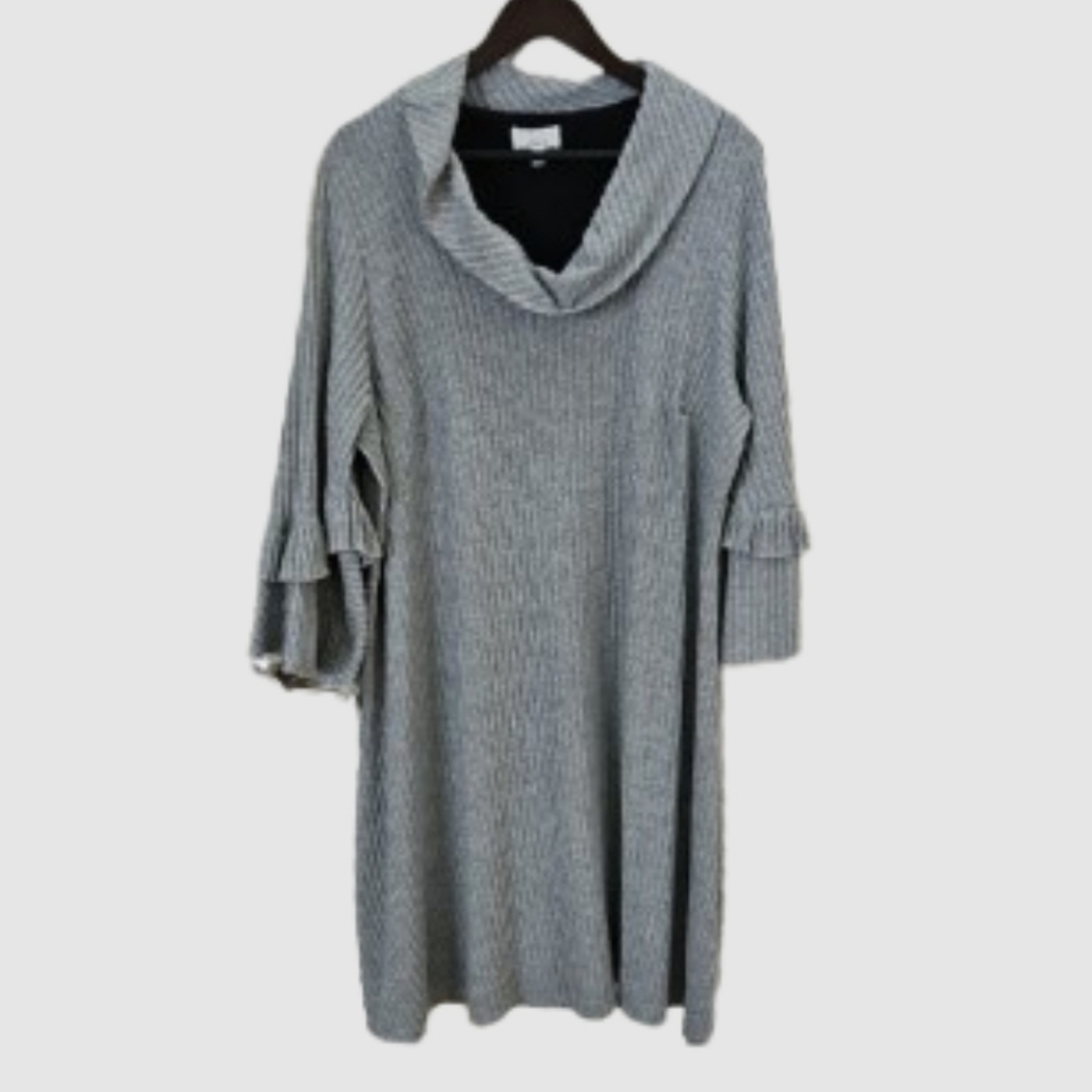 Signature By Robbie Bee Gray Cowl Neck Ribbed Knit Sweater Dress Plus Sz 2X
